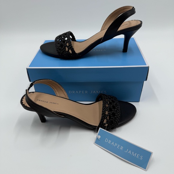NWT Draper James Women’s Lydia Black Slingback Kitten Heels 8.5 Vegan Leather - Picture 1 of 12